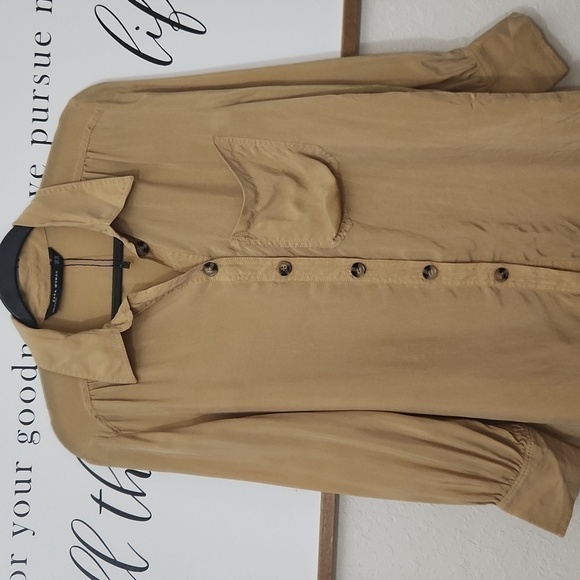 Zara Culpro Boyfriend Flowy Button Down  Silk Lagenlook Small Trendy Neutral - Picture 6 of 8